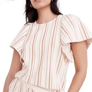 Madewell Flutter Sleeve Crop Striped Top Afterglow Red, size L